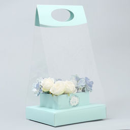 Коробка подарочная складная переноска для цветов, упаковка, Бирюза, 20?20?4 см