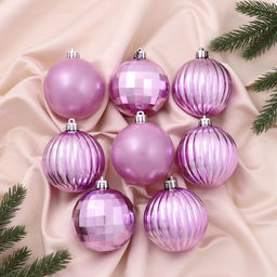 Ёлочные игрушки Диско ассорти, шары новогодние, полоски, d=7 см, набор 8 шт.