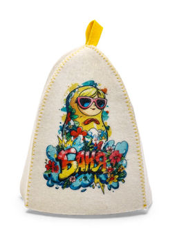 Шапка для бани и сауны Матрешка в очках, полиэфир, шерсть, белая - Simaland фото 3