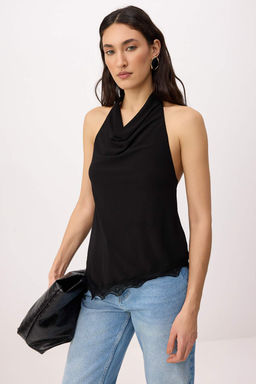Siyah Regular/Normal Kal?p Degaje Yaka Kolsuz Esnek Orme Bluz TWOSS26BZ00622