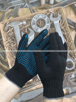 Цена за 10 пар.Перчатки рабочие хб с ПВХ - 10 класс, 5-и нитка СТАНДАРТ ЧЕРНЫЕ