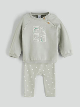 Bask?l? Erkek Bebek Sweatshirt ve Pantolon