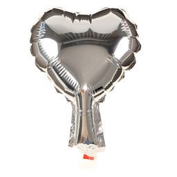 Цена за 5 шт. Воздушный шар фольгированный 5" «Сердце», для палочки, серебряный