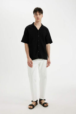 Хлопковая рубашка с короткими рукавами и воротником-поло Relax Fit - Defacto фото 5