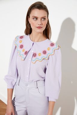 TRENDYOLMILLA Yesil Nak?s Detayl? Gofre Kumas Regular Normal Kal?p Dokuma Gomlek TWOSS21GO0232 фото 9