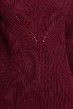Bordo Ajurlu/Delikli V Yaka Triko Kazak TWOAW21KZ0690 - Trendyolmilla фото 4