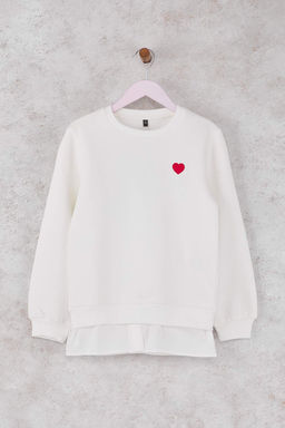 Ekru Pamuklu Kalp Baskl? Kal?n/Ici Polarl? Regular Orme K?z Cocuk Sweatshirt TKDAW26SW00023 - Trendyolmilla фото 2
