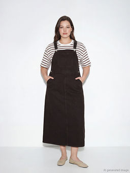 Kare Yaka Kad?n Jean Salopet Elbise