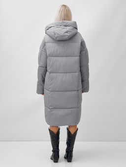 Пальто летучая мышь женское с капюшоном зимнее серого цвета 9619Sr - Mtforce фото 17