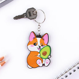 Брелок для ключей деревянный «Корги с авокадо», 4.4×6.4 см