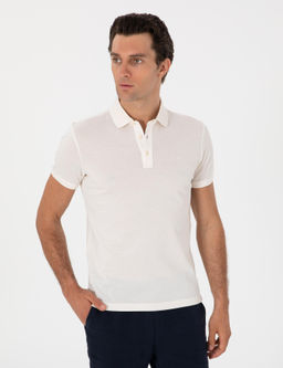 Ekru Slim Fit Polo Yaka Pamuklu Basic T-shirt