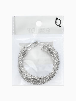 Серьги-кольца со стразами "Россыпь" d=5,5см, цвет белый в серебре