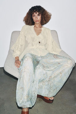 ZW COLLECTION LACE RUFFLE BLOUSE - Zara фото 6