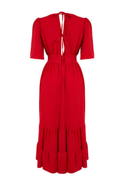 TRENDYOLMILLA Indigo Kusakl? A-Kesim Kruvaze Yaka S?rt Detayl? Midi Dokuma Elbise TWOSS23EL02164  фото 22