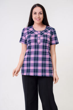 Туника женская из кулирки Наина розовая клетка - Амадэль фото 2