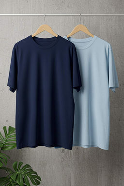 Unisex A__k Mavi-Lacivert Oversize 2li Paket Basic %100 Pamuklu T-Shirt TMNSS24TS00038