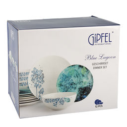 42242 GIPFEL Набор столовый BLUE LAGOON 12 предметов на 4 персоны: тарелка обеденная 27см, 4шт, тарелка закусочная 20,5см, 4шт., пиала 16см, 4шт. Материал: фарфор.  фото 8