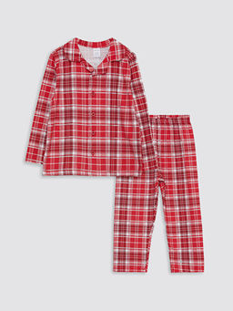 Polo Yaka Uzun Kollu Ekose Desenli K?z Bebek Pijama Tak?m?