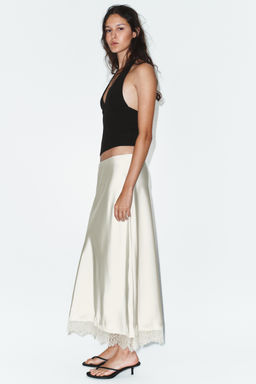 LACE TRIM SATIN MIDI SKIRT - Zara фото 14