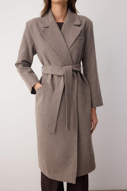 Vizon Bal?ks?rt? Kruvaze Oversize Uzun Kase Kaban TWOAW26KB00035 - Trendyolmilla фото 6