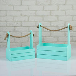 Набор кашпо деревянных 2 в 1 (251530; 211223 см) Dear, ручка канат, мята