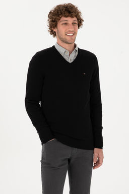 Erkek Slim Fit V Yaka Siyah Basic Kazak - U.s. polo assn фото 3
