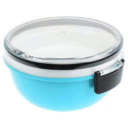 Ланч-бокс для продуктов пластмассовый Обед Люкс д16см h9,5см, 2 уровня: 0,38л, д15см h3,4см; 0,6л, д16см h6,8см, с ложкой 13,5см, крышка прозрачная, с клипсами, с уплотнителем, цвета в ассортименте: фисташковый, розовый, голубой (Китай) - Домашняя мода фото 5