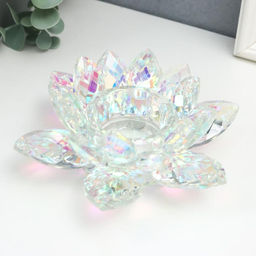 Стеклянный подсвечник на 1 свечу «Лотос прозрачный с голографией», 5×13.5×13.5 см