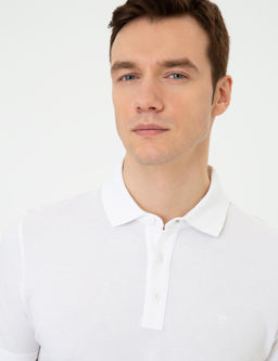 Beyaz Polo Yaka Slim Fit Basic Merserize T-shirt
