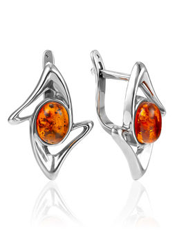Небольшие ажурные серьги с коньячным янтарём Альдебаран