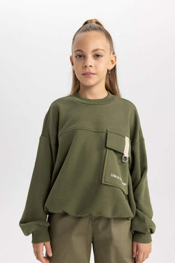 Толстовка оверсайз с карманами и принтом для девочек - Defacto фото 6