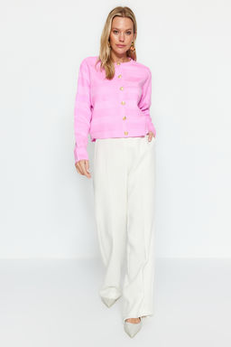 Pembe Bisiklet Yaka Ceket Gorunumlu Triko H?rka TWOAW24HI00337