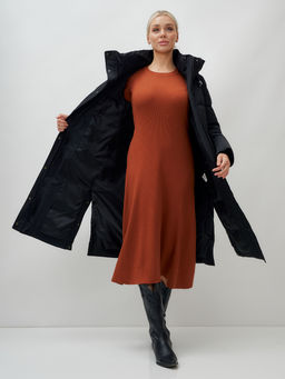 Пальто утепленное стеганное зимнее с капюшоном женское черного цвета 9601Ch - Holdluck фото 20