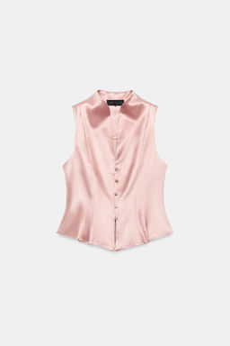 TOP SATINADO BOTONES JOYA / Rosa - Zara фото 4
