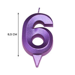 Цена за 3 шт. Свеча в торт «Грань», цифра 6, фиолетовый металлик, 6.5 см