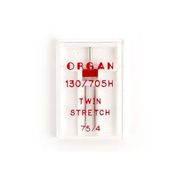 Иглы для бытовых швейных машин ORGAN двойные супер стрейч №75/4, уп.1 игла