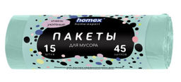 HOMEX пакеты д/мусора 45л*15шт в рулоне "Очень Уютные" бирюзовые