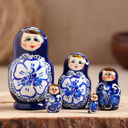 Матрёшка дерево «Гжель», синее платье, 5 кукольная, 9.5-11 см