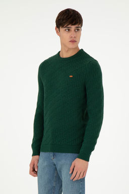Erkek Slim Fit Bisiklet Yaka Koyu Ye_il Kazak