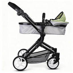 Коляская кукольная металлическая, прогулочная, с корзиной, серо-зеленая