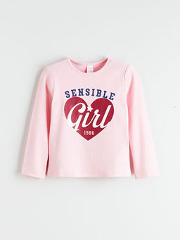 Bisiklet Yaka Bask?l? K?z ?ocuk Ti??rt