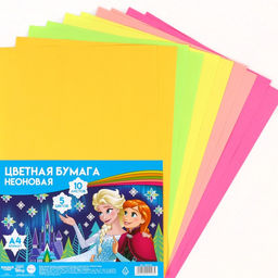 Бумага цветная неоновая, тонированная, А4, 10 листов, 5 цветов, 80 г/м2, Холодное сердце
