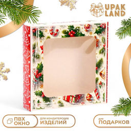 Цена за 5 шт. Коробка новогодняя подарочная складная с окном Прекрасного настроения, 13?13?3 см
