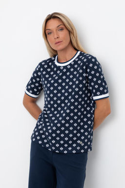 ЕВТ 3220/чернильный,мини цветы фуфайка жен