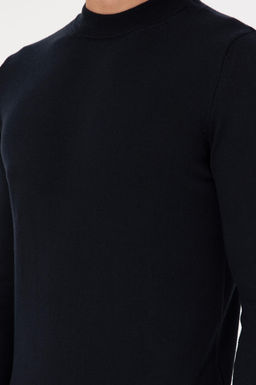 Erkek Slim Fit _eyrek Bal_k__ Yaka Lacivert Basic Triko Kazak