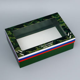 Цена за 5 шт. Коробка складная, крышка-дно, «23 Февраля», 30×20×9 см с окном