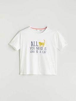 Bisiklet Yaka Bask?l? Kad?n Pijama ?st