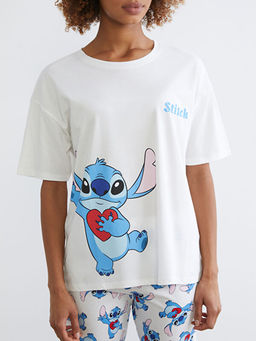 Bisiklet Yaka Stitch Bask?l? Kad?n Pijama Tak?m