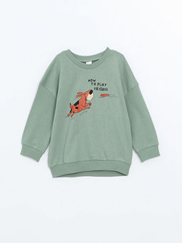 Bisiklet Yaka Bask?l? Erkek Bebek Sweatshirt