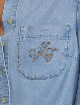 Укороченная блузка с кулиской из джинсового лиоцелла - Vilatte фото 4